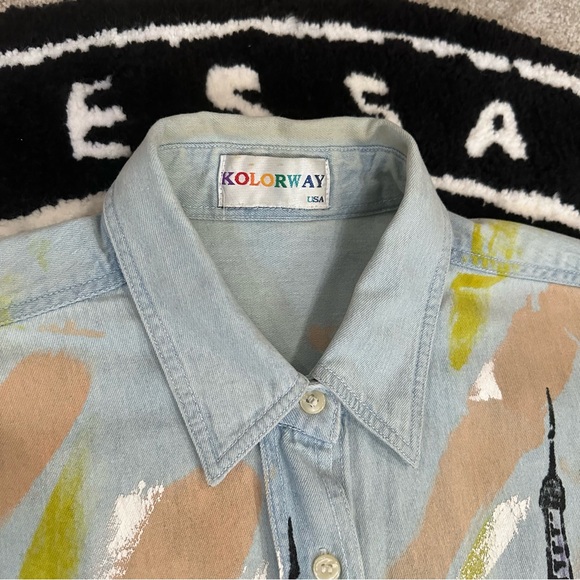 Vintage Kolorway Hand Painted Oversized Denim Button Down - Picture 6 of 8